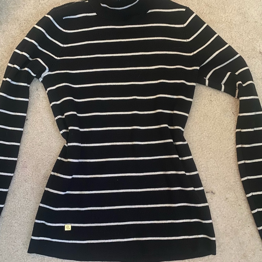 Women's Black and White Striped Sweater